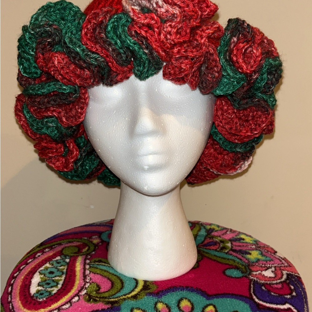 Red and Green Crochet beanie